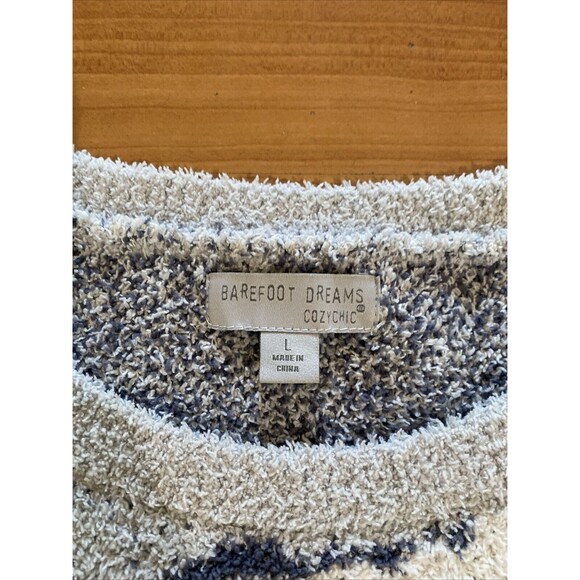 Barefoot Dreams CozyChic Hi-Low Pullover Blue/Cream Sweater -Size L - Picture 10 of 16